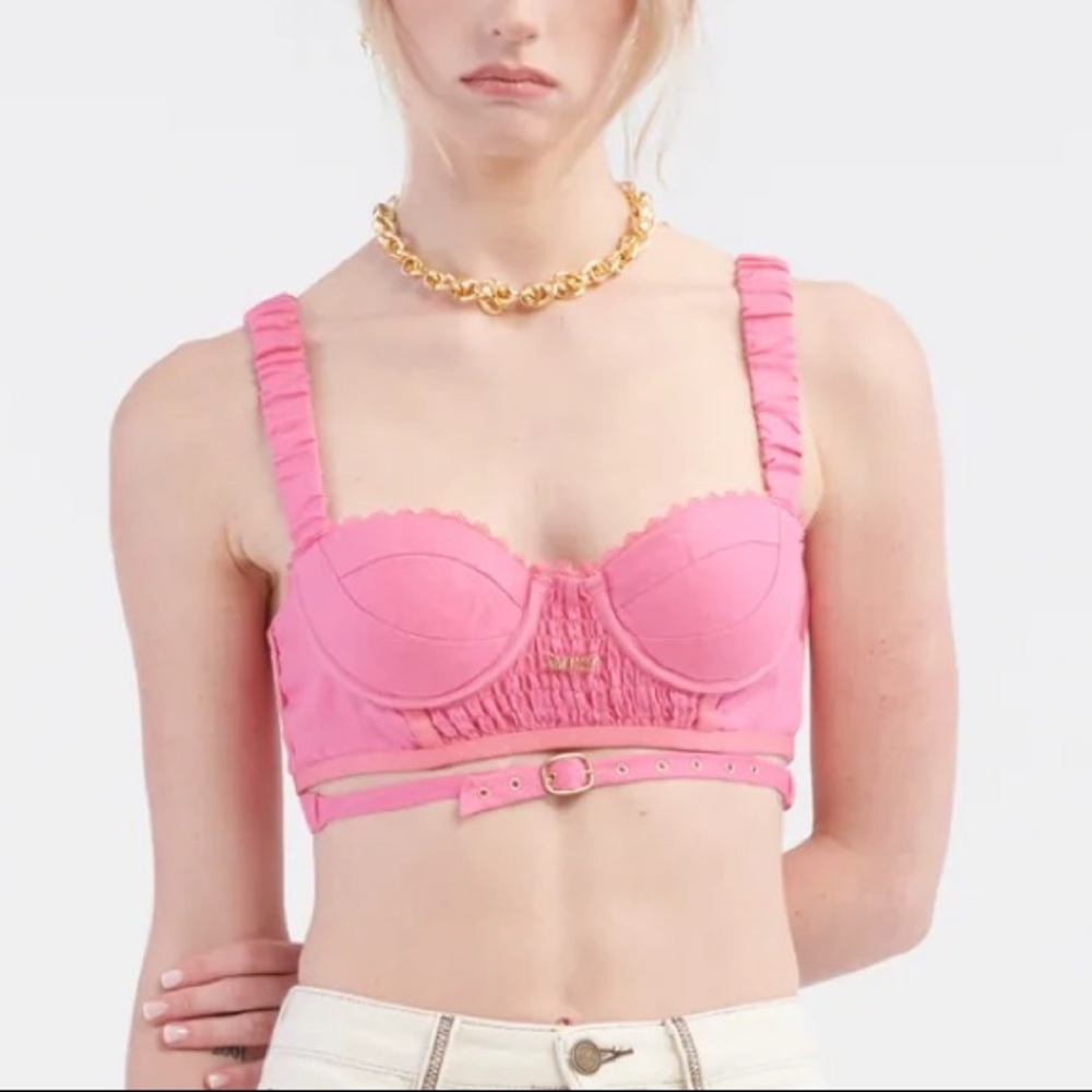 Amiss Eames Linen Bustier Corset Crop Top Pink